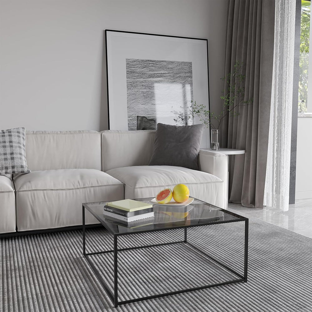 Glass Coffee Tables for Living Room Square Modern Center Table for Small Spac...