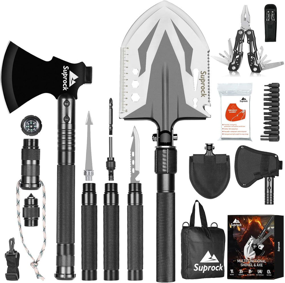 Survival Shovel High Carbon Steel Tactical Shovel Axe Folding Entrenching Too...