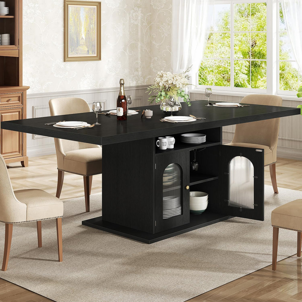 HSH 63" Modern Black Dining Table for 6, Dinner Table with Storage Cabinet