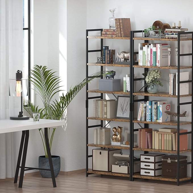NUMENN 6 Tier Bookshelf, Tall Bookcase Shelf Storage Organizer, Modern Book S...