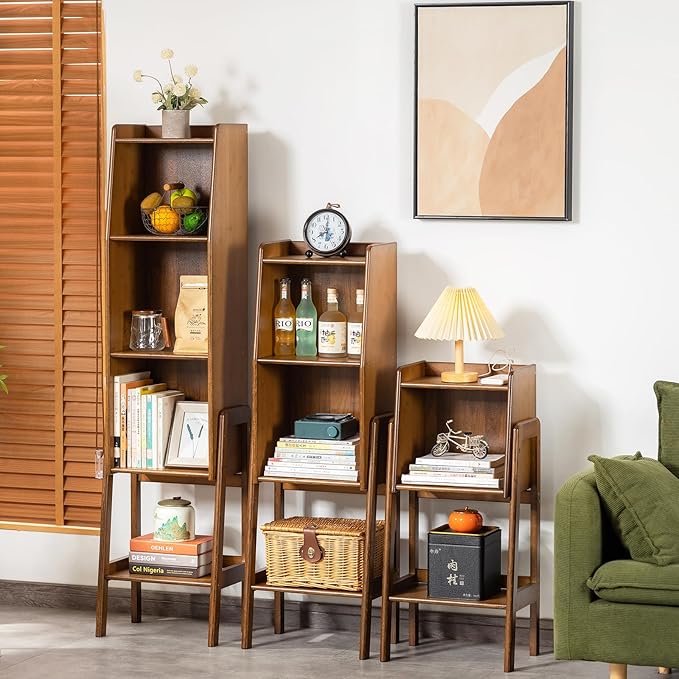 Welnow Bamboo Bookcase with Cabinet, Natural End Table with 1-Tier Storage Sh...