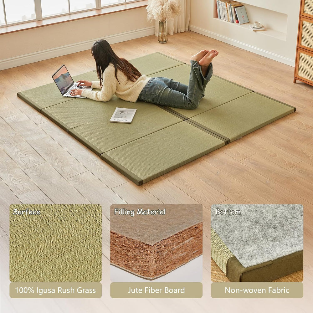 HAGiHARA Japanese Tatami Mat, Folding Rush Grass Floor Mattress | Extra Long ...