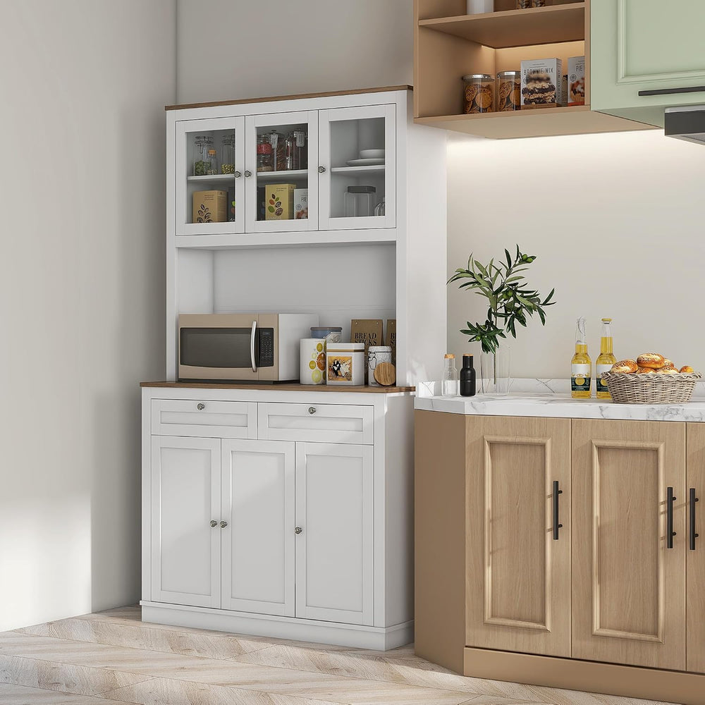 71" Tall Kitchen Pantry Storage Cabinet with Microwave Stand, Freestandi...