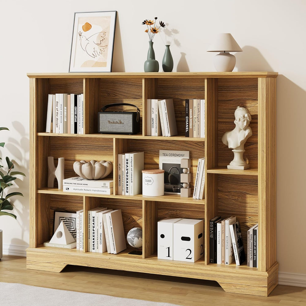 10-Cube Storage Bookcase, Modern 3-Tier Wooden Storage Organizer Open Bookshe...
