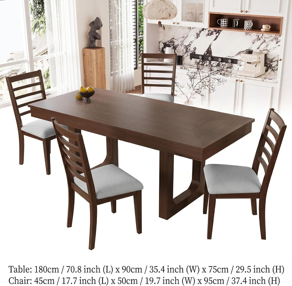 Farmhouse Extendable Dining Table Set with 8x10 Beige Washable Non-Slip Area ...