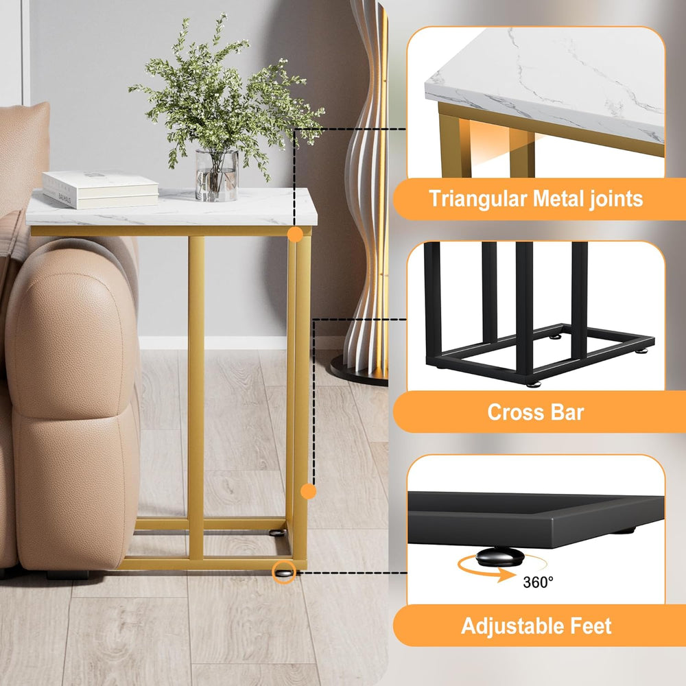 VECELO Universal C-Shaped Side Table, Multi-Functional Snack & TV Tray fo...