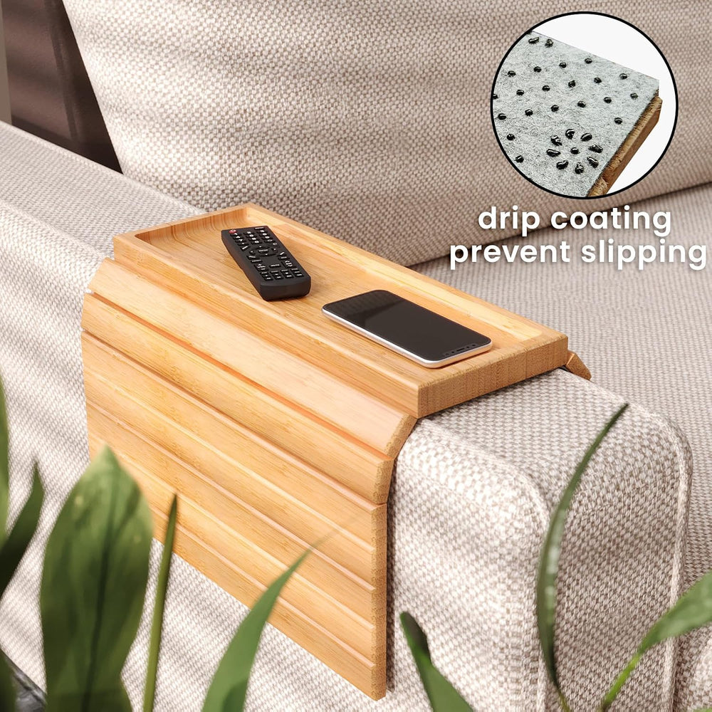 2 Pack Sofa Arm Tray,Bamboo Folding Couch Arm Tray,Sofa Armrest Tray with Ant...