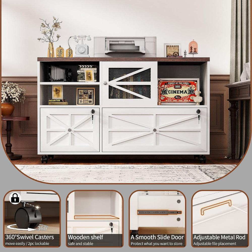 2 Drawer Farmhouse File Cabinet with Lock, Mobile Lateral Filing Cabinet for ...