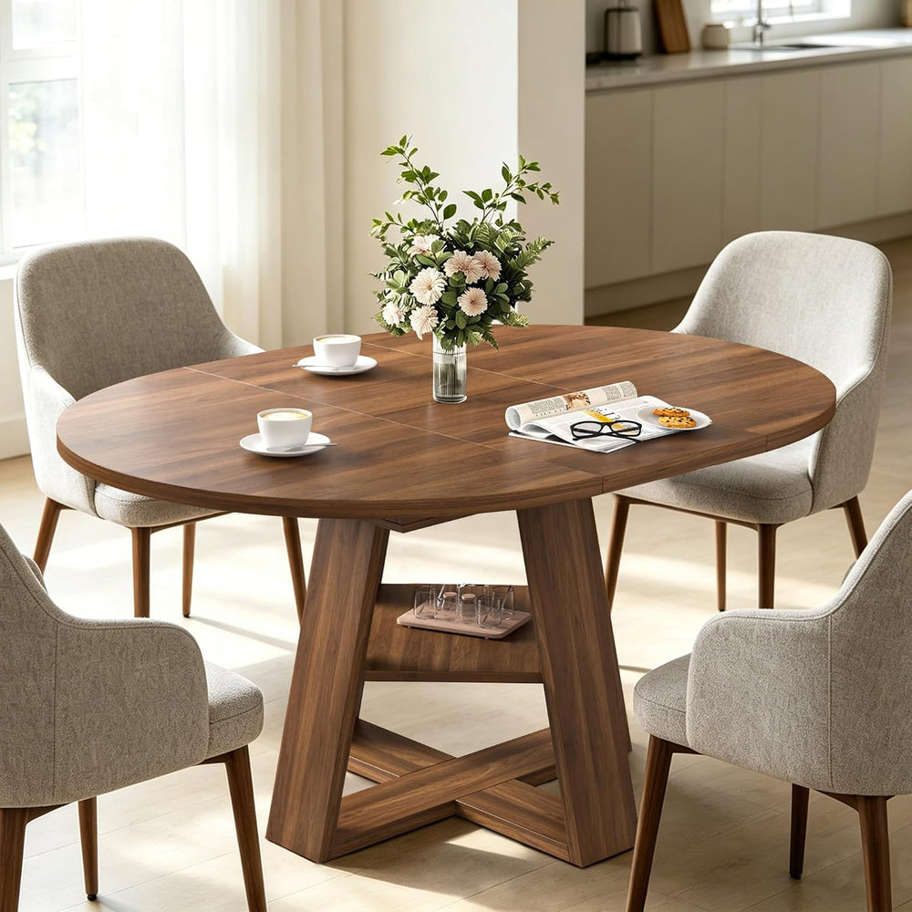 43.3"-59" Extendable Round Oval Dining Table for 4-8 with Storage S...