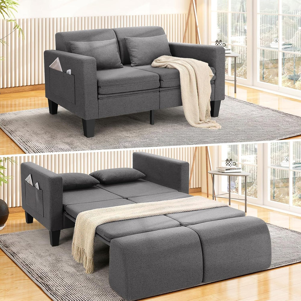 SEJOV 6-in-1 Convertible Sofa Bed, 58" Loveseat Sleeper Sofas, Gray | Pu...