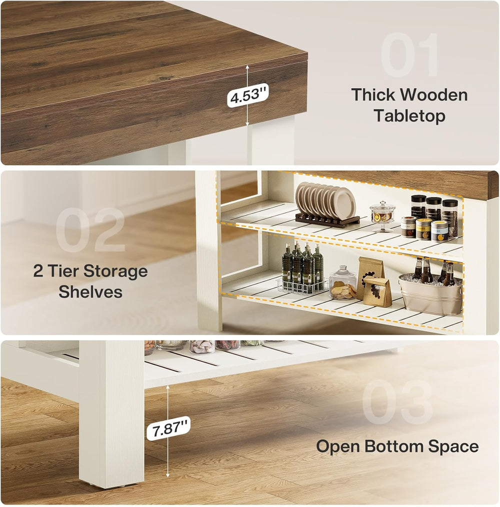 Tribesigns Kitchen Island with Seating and Storage Shelves, 55.1-Inch Breakfa...