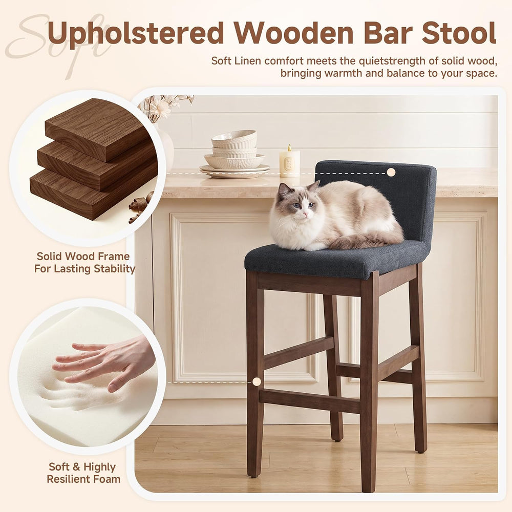 28.9 Inch Bar Stools Set of 4, Counter Height Bar Stools with Backs, Comforta...