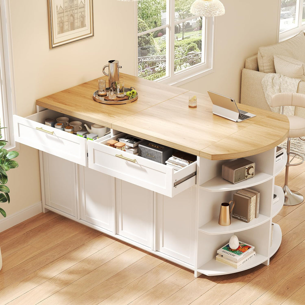 HSH 63 Inch Large Kitchen Island with Storage and Seating, Light Oak | Statio...