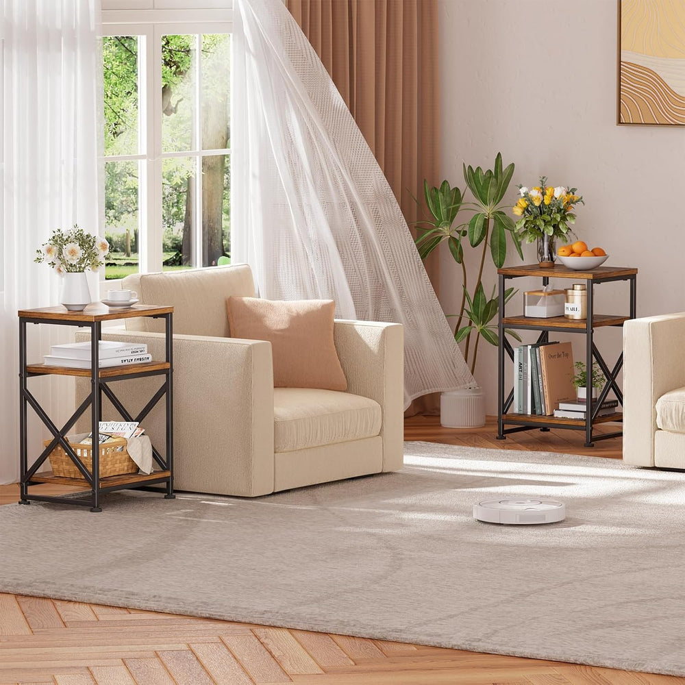 Simple Trending Side Table, End Table with 3 Tiers Open Shelves, Bedside Tabl...