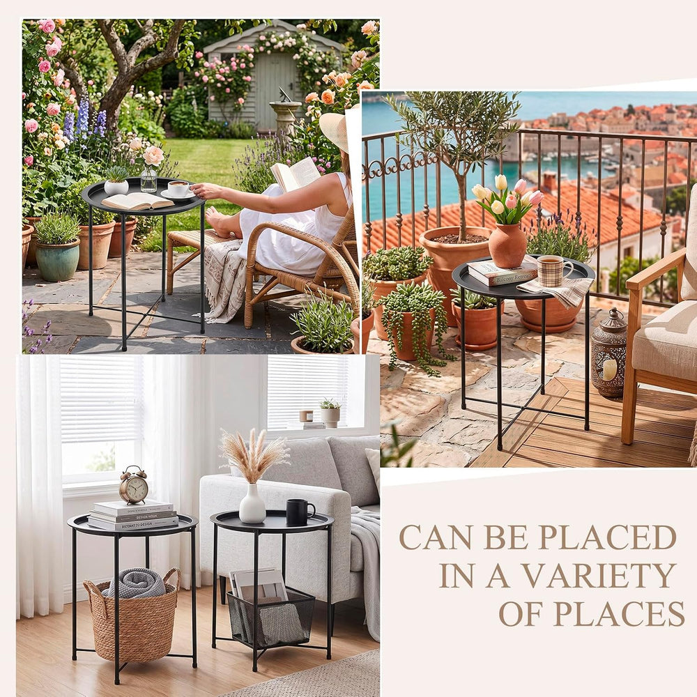 4 Pcs Metal Folding Side Table, Round End Table for Outdoor Patio Balcony