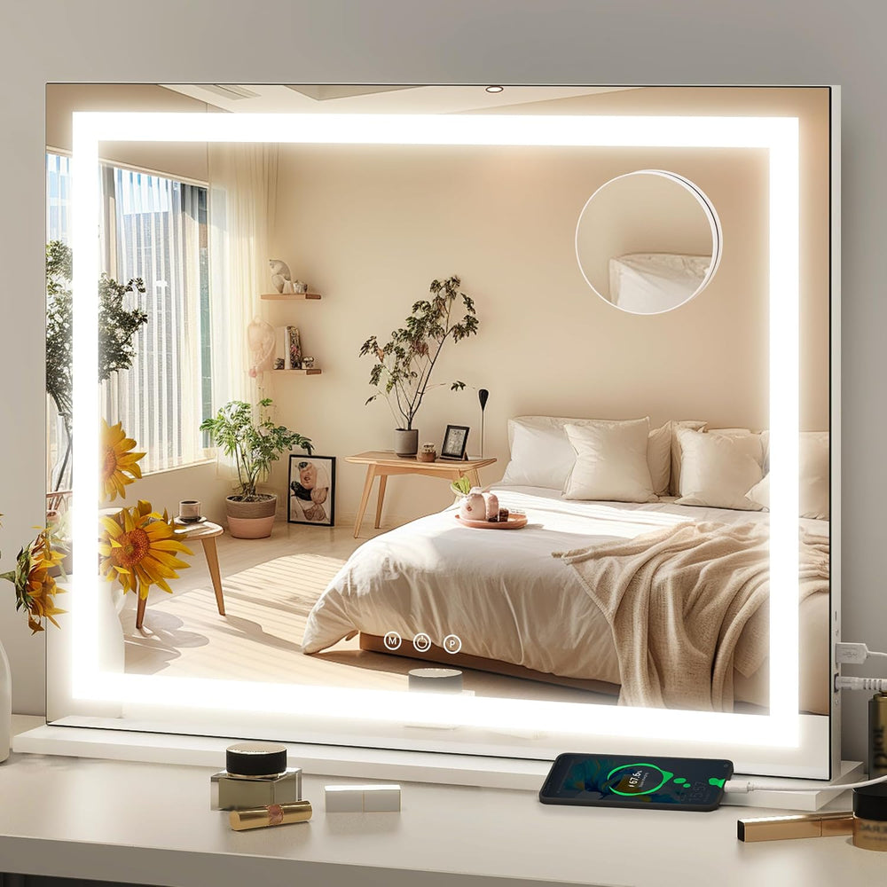 FENNIO 23" x 18" Vanity Mirror with Lights,LED Makeup Mirror,Hollyw...