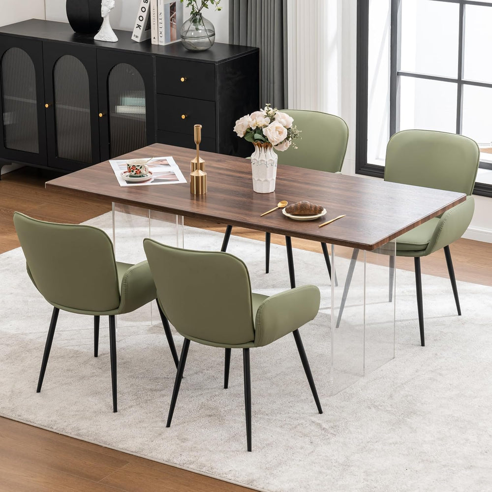 VKNOW Modern Faux Leather Dining Chairs Set of 4 with Armrest, Green | Armed ...