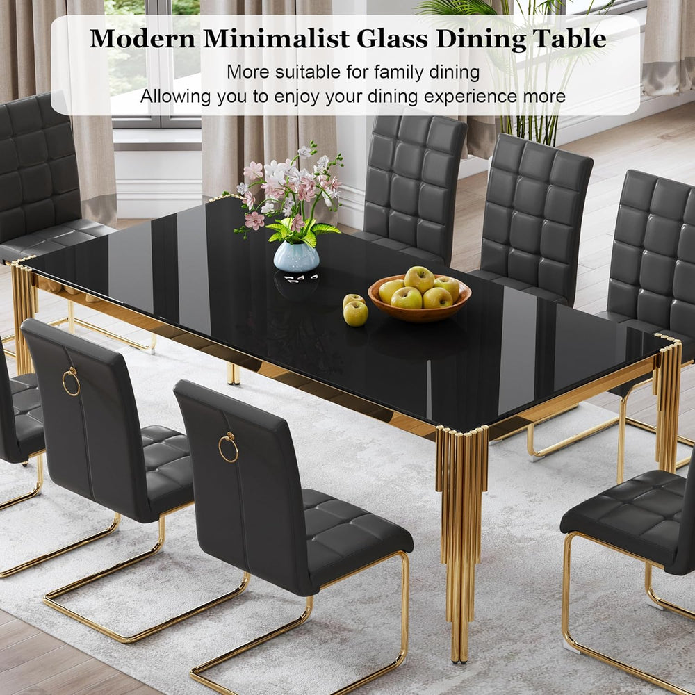80" Large Glass Dining Table, Modern Rectangle Kitchen Table with Gold S...