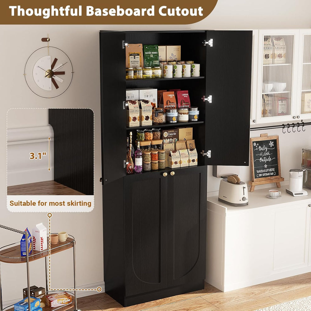 Cyclysio 80" Tall Kitchen Pantry, Wide Arch Storage Cabinets with 4 Glas...