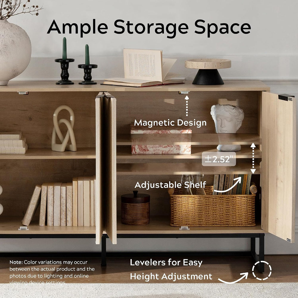 EYYTHUNG Storage Cabinet with 4 Doors, Fluted Sideboard Buffet Accent Cabinet...
