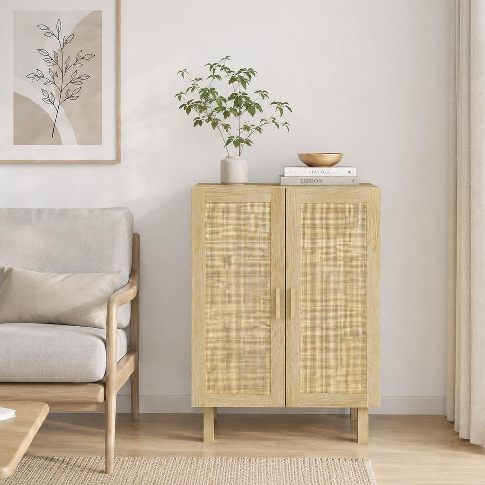HOMCOM Boho Sideboard Buffet Cabinet, Coffee Bar Cabinet with 2 Rattan Doors ...
