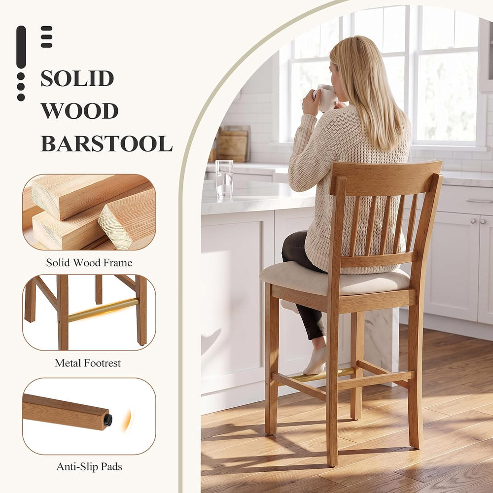 Wooden Bar Stools Set of 2, Counter Height Bar Stools, Modern Bar Stools, 25 ...