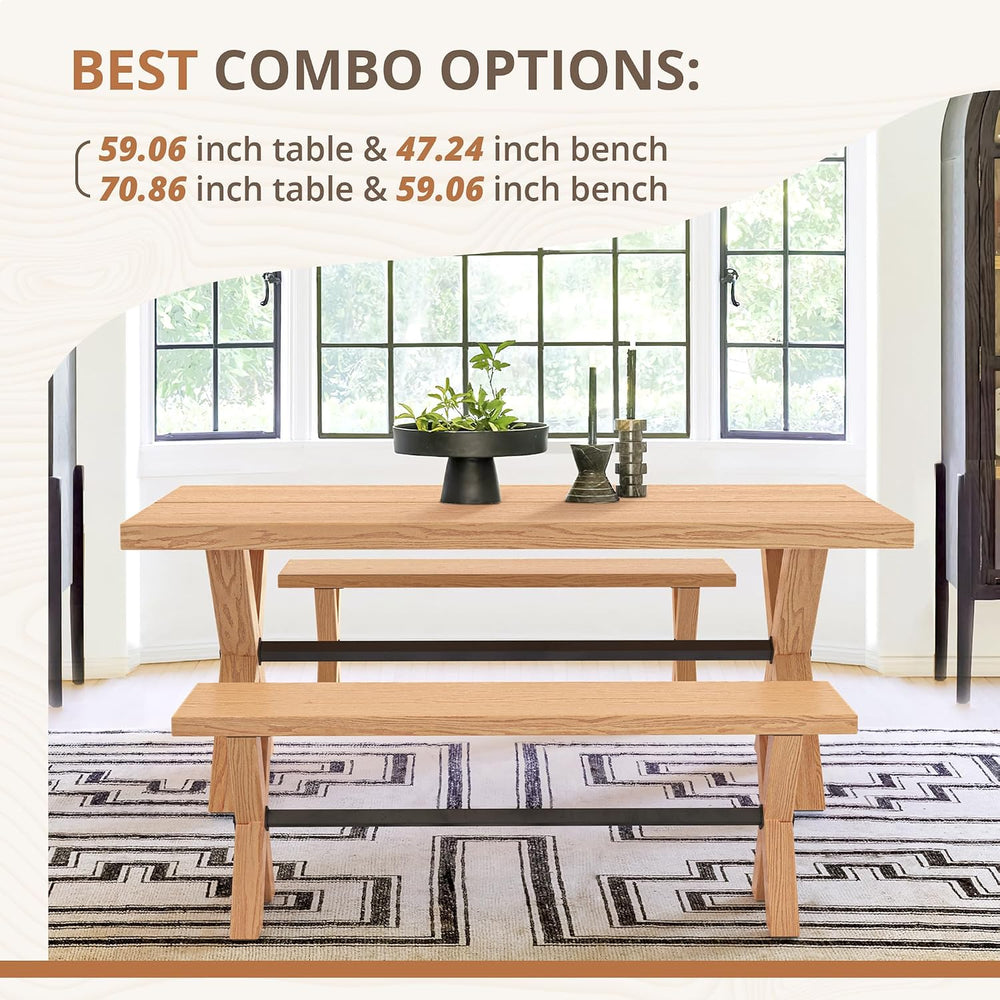 LUE BONA 47 inch Dining Bench with Solid Wood, Farmhouse Kitchen Bench with N...