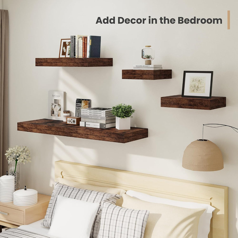 Heimlove 12 x 12 Deep Floating Shelves Wall Mounted Set of 2 Rustic Brown