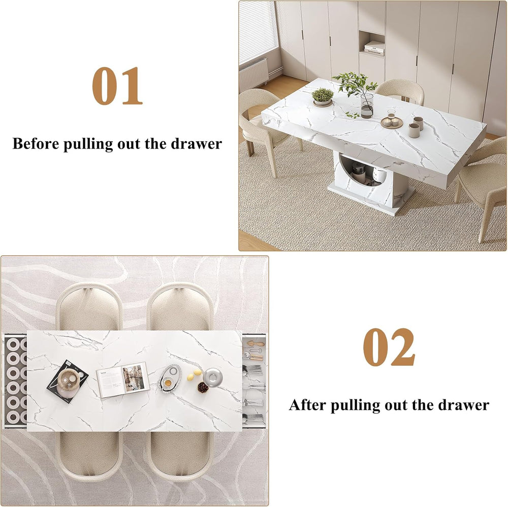 Dining Table for 4-6 People, 55 Inches Dinner Table with Drawers and Open Sto...