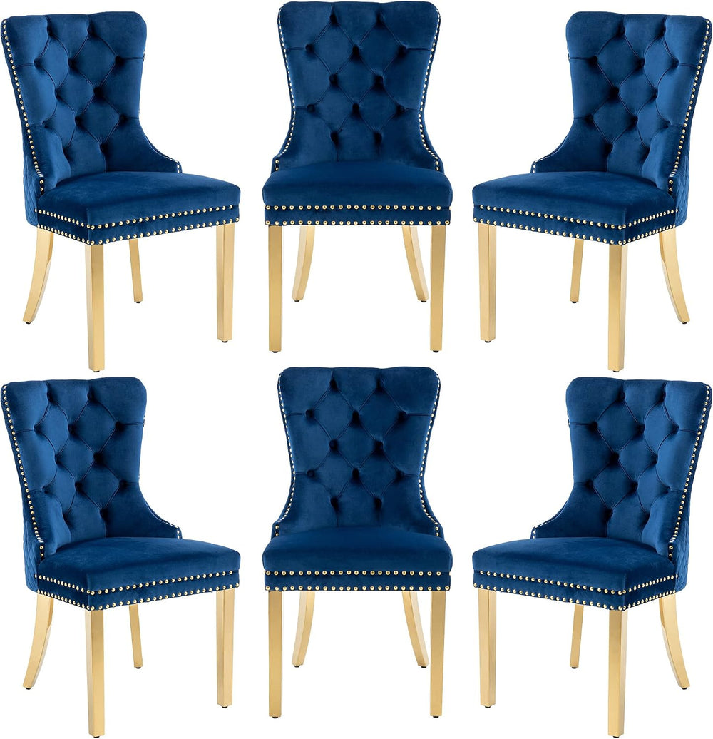 Dining Chairs Set of 6, High-end Back Lion Head Ring with Rhomboid Pattern | ...