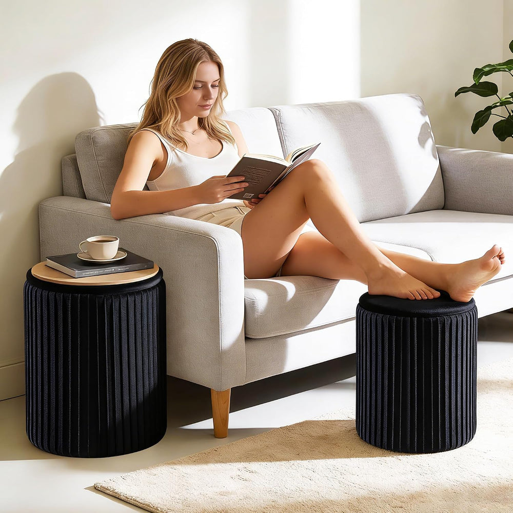 DUMOS Round Ottomans with Storage Set of 2, Vanity Stool, Foot Stool | 14.57&...