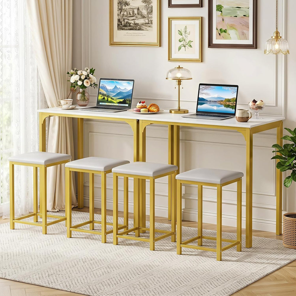 GIANTEX 3-Piece Dining Table Set for 2, Upholstered Stools (White+Gold) | Cou...
