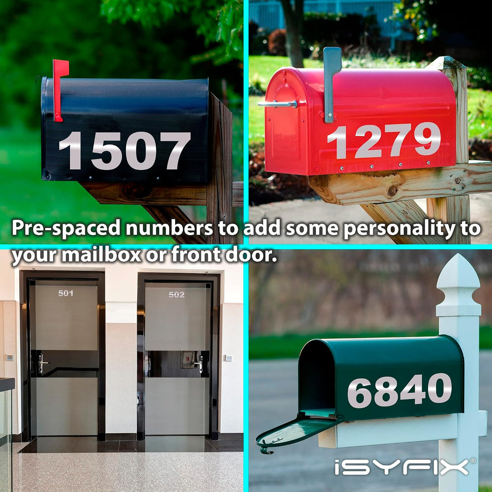 iSYFIX Reflective White-Silver Vinyl Numbers Stickers, 5 Inch, 2 Sets
