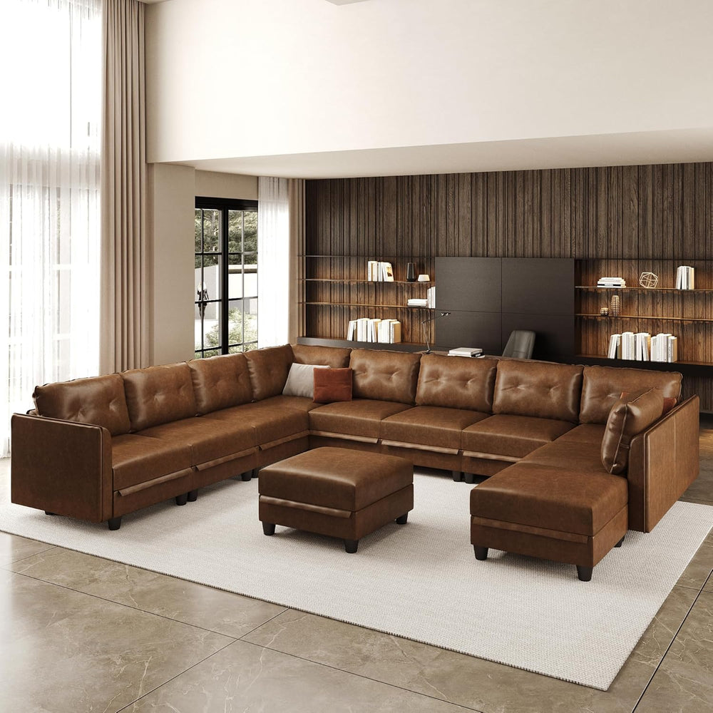 LLappuil 11-Piece Modular Sectional Sofa with Storage, Convertible Faux Leath...