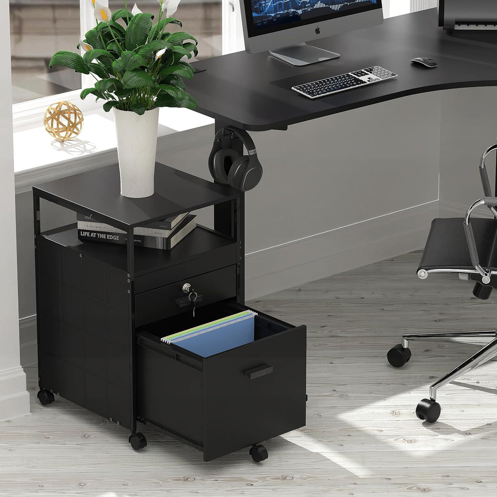 SHW Box File Rolling Mobile Cabinet with Lockable Drawer, Black | Open Shelf ...