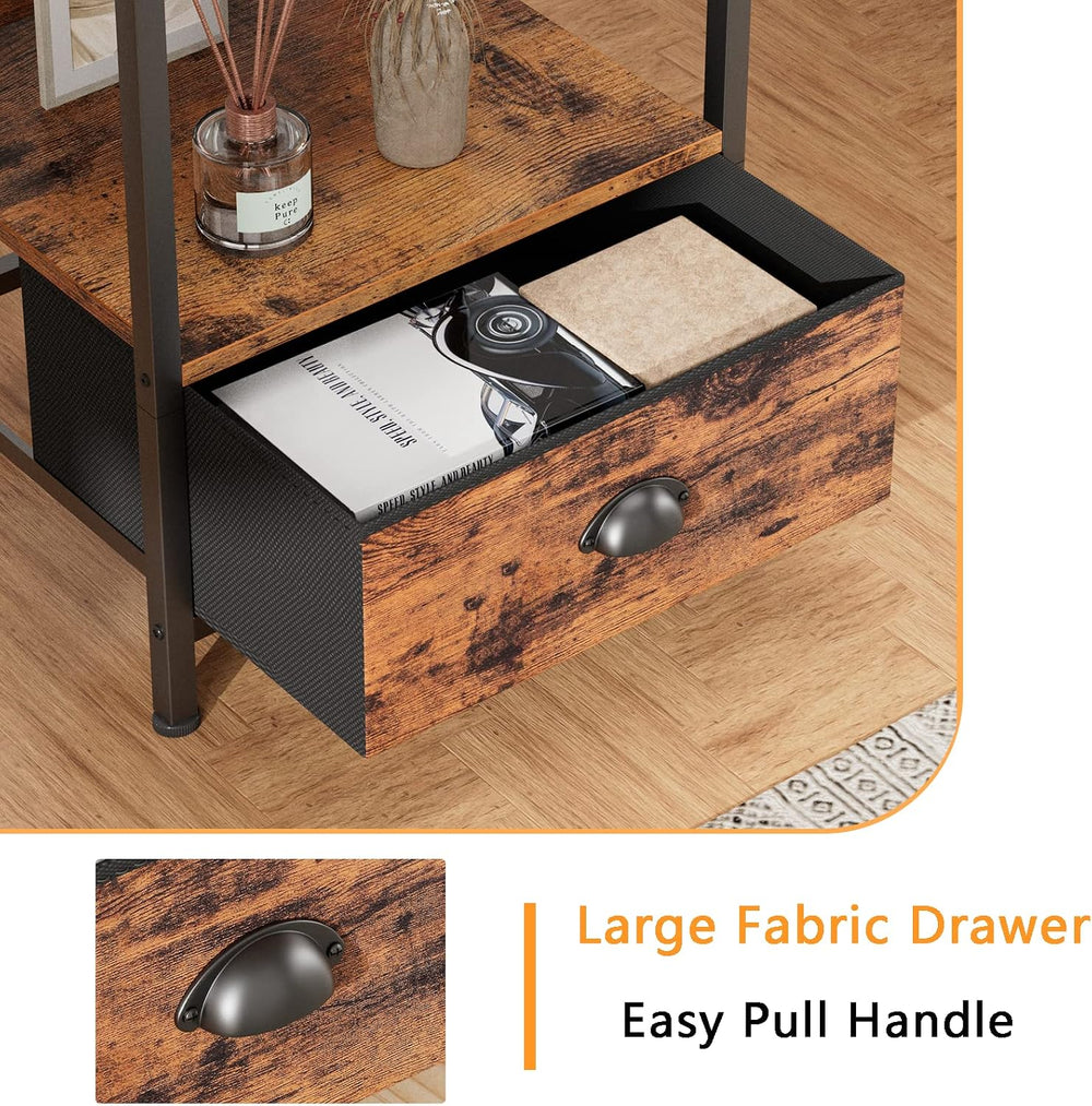 Furologee Rustic Brown Industrial Style Nightstand with Drawer, 15.7" L ...
