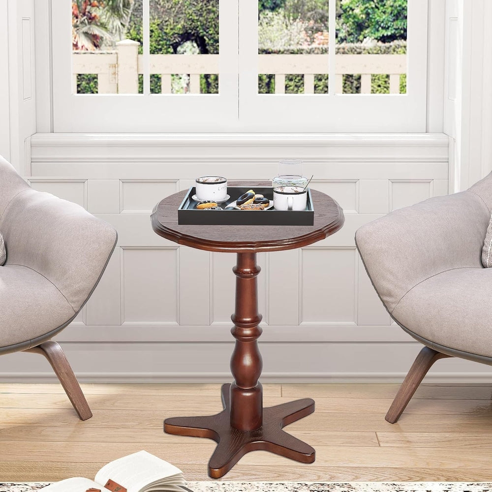 Vintage Accent Side Table, 15.75 Inch Round Wooden Pedestal Design for Living...