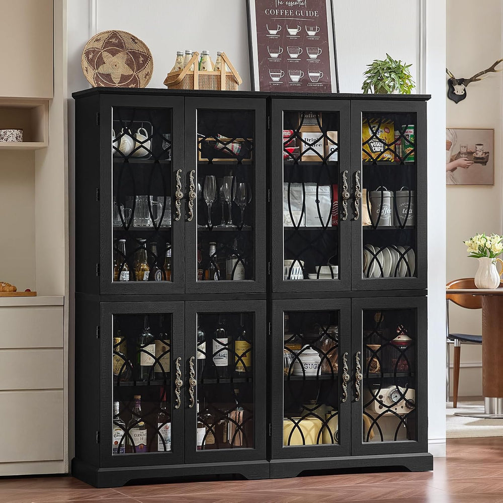 Joaxswe 67" Tall Pantry Cabinet, Wood Kitchen Pantries Cabinets with Gla...