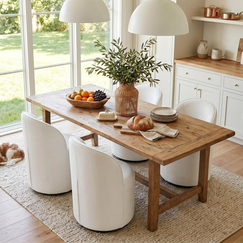 HNY Upholstered Swivel Dining Chairs Set of 6, Mid Century Modern Kitchen Rou...