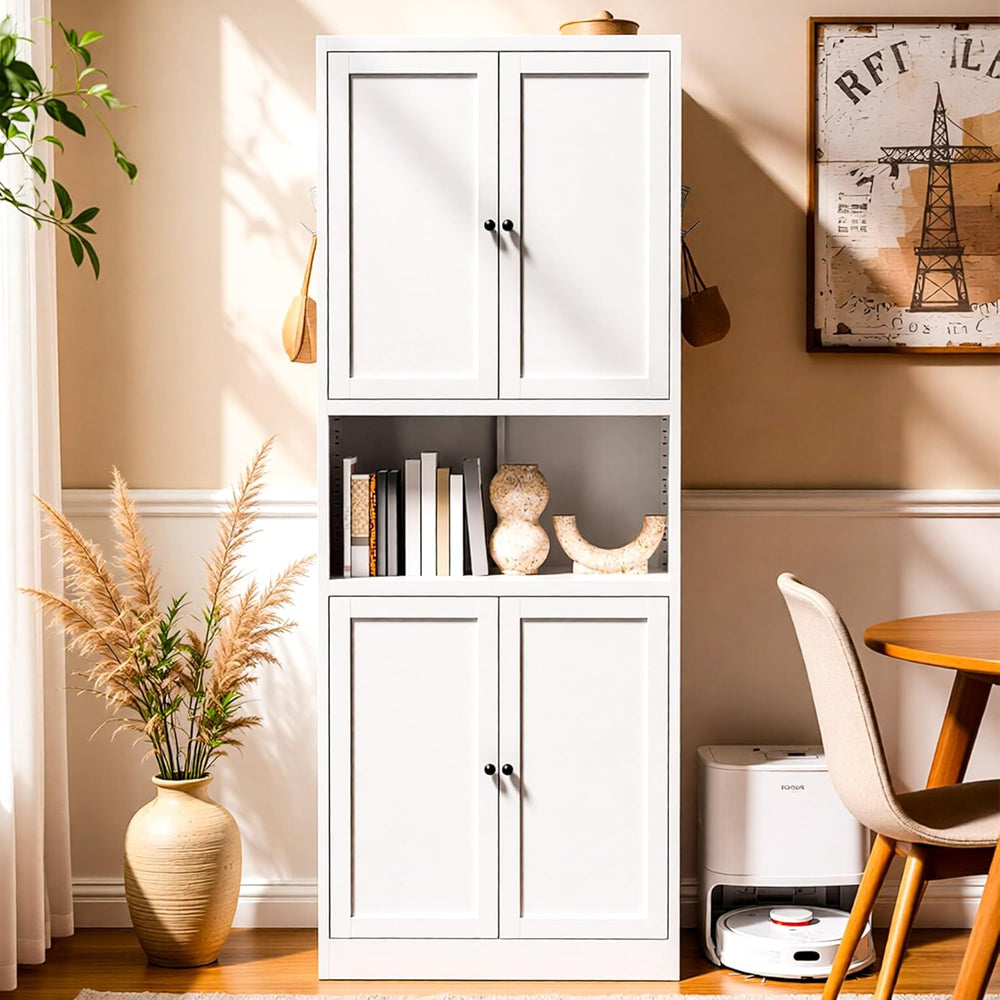 AQY Kitchen Pantry Cabinet,72" White Pantry Cabinet 3-Tier Adjustable Sh...