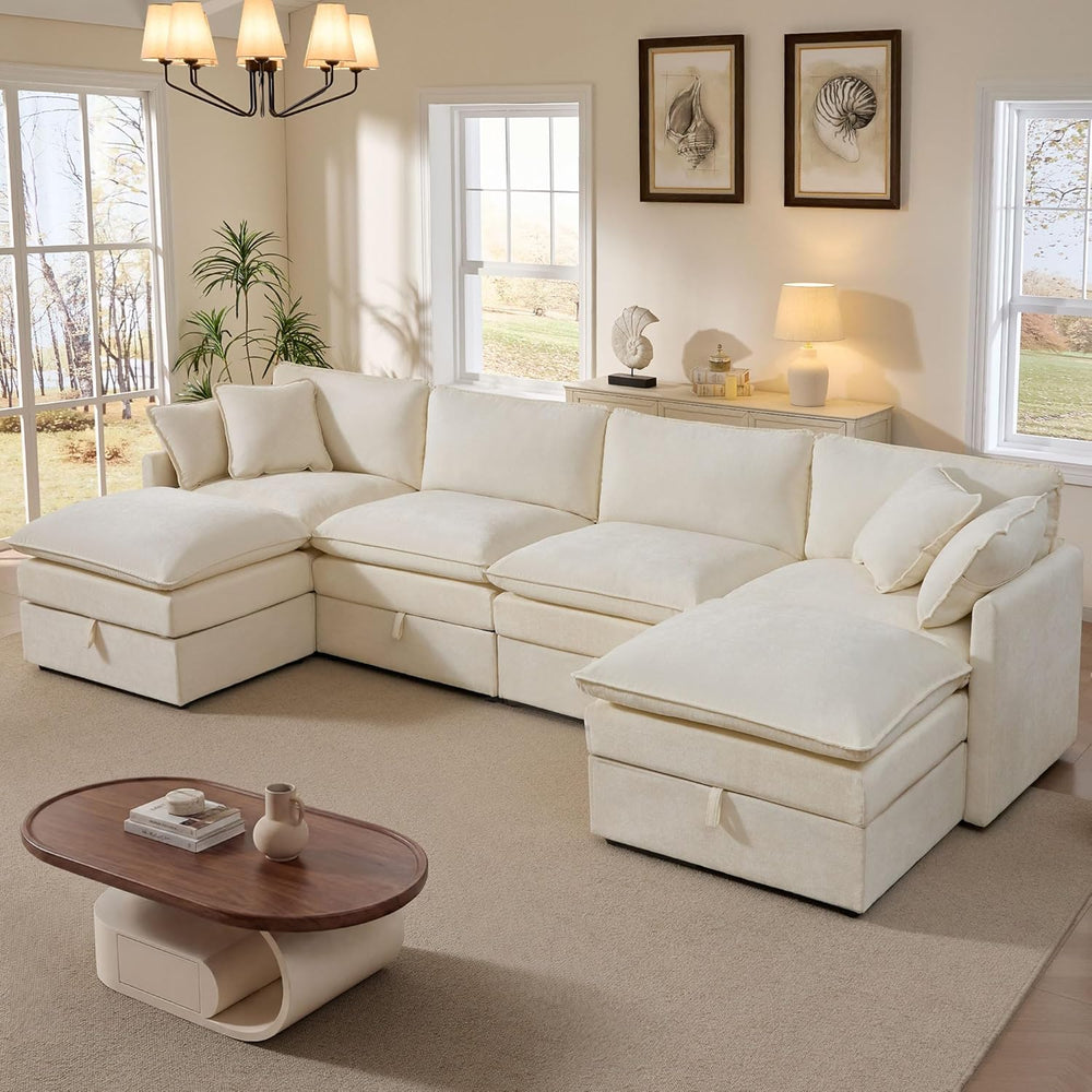 Ihanherry 135” Modular Sectional Sofa with Storage, U Shaped Cloud Couch with...