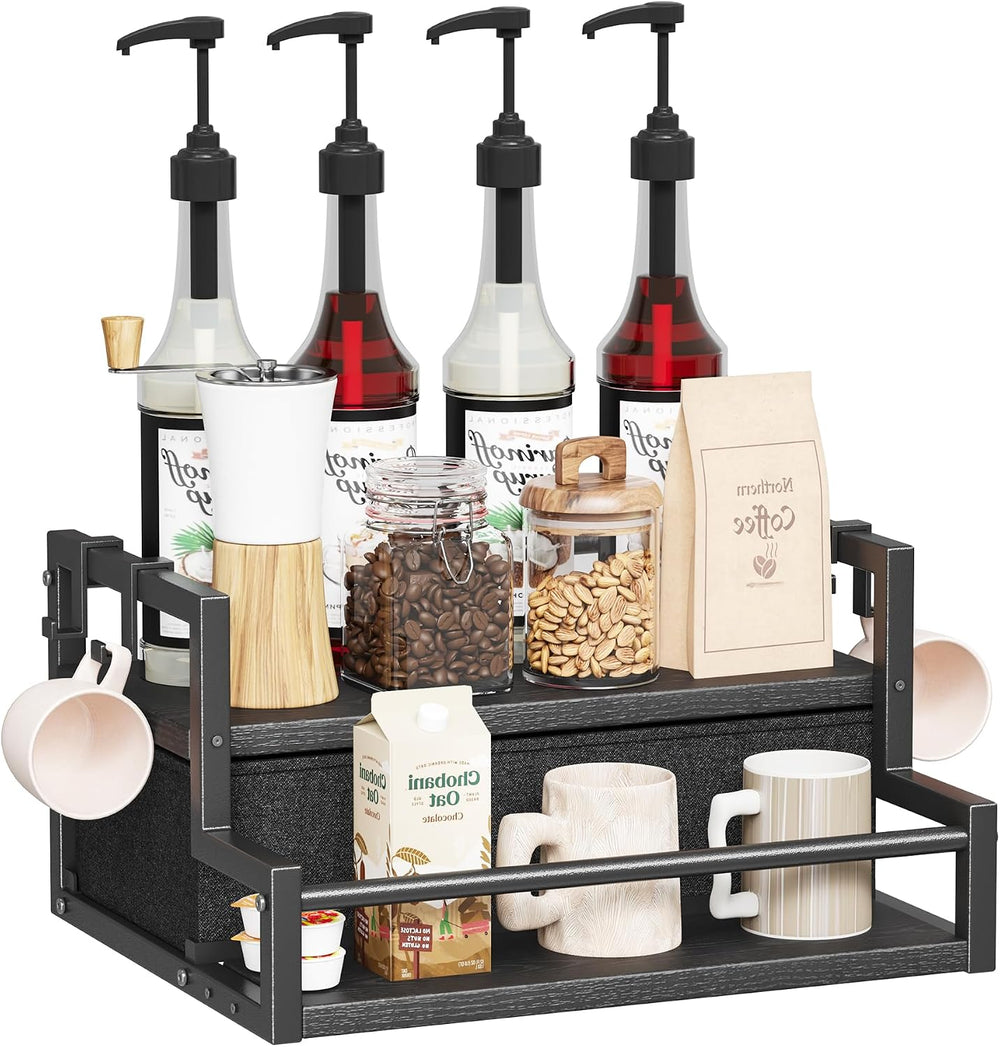 Homeiju Coffee Syrup Organizer Rack, 2-Tier Bottle Coffee Bar Accessories | H...