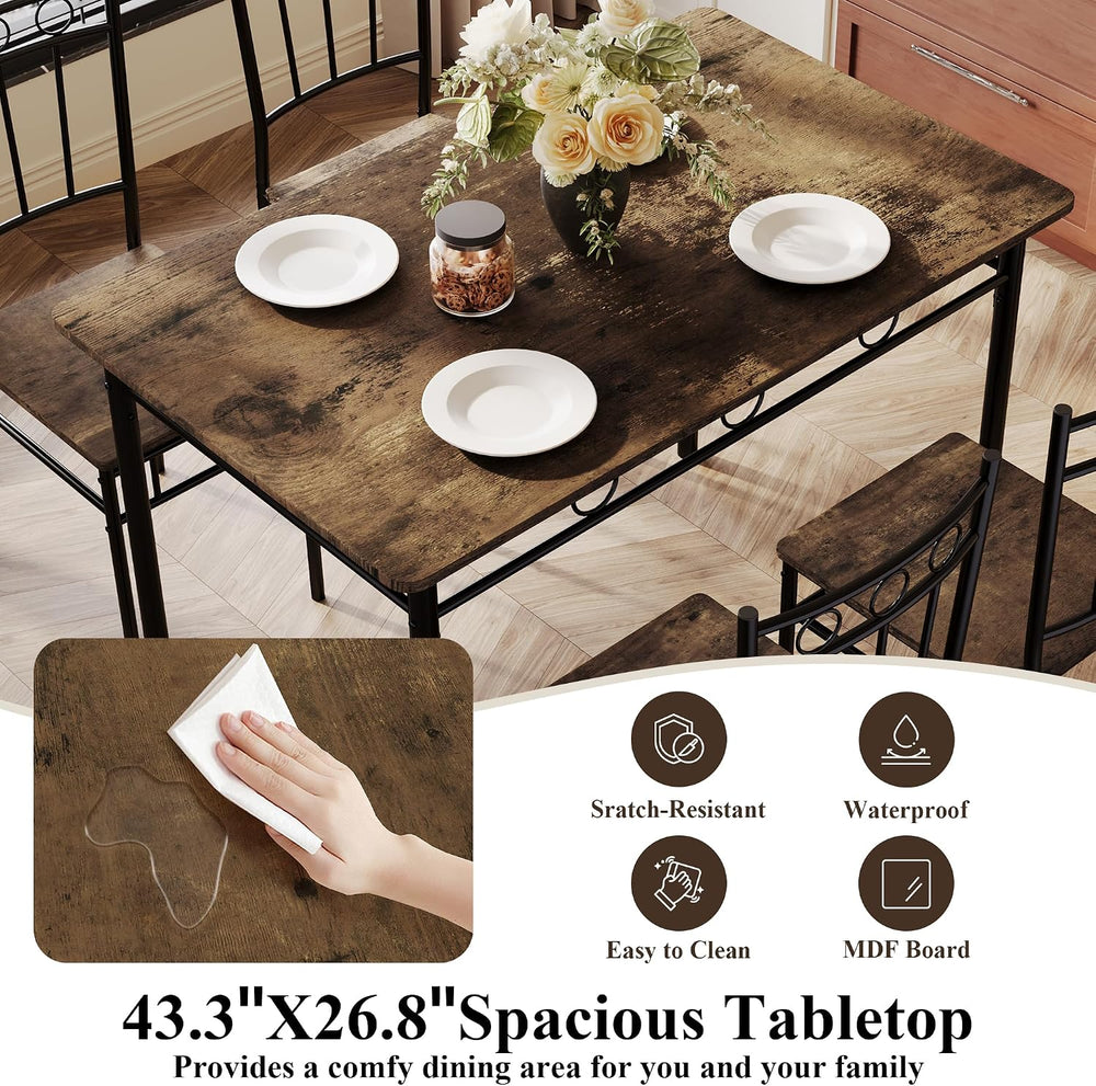 5 Piece Dining Table Set, Modern Metal&Wood Kitchen Dinner Table with 4 C...