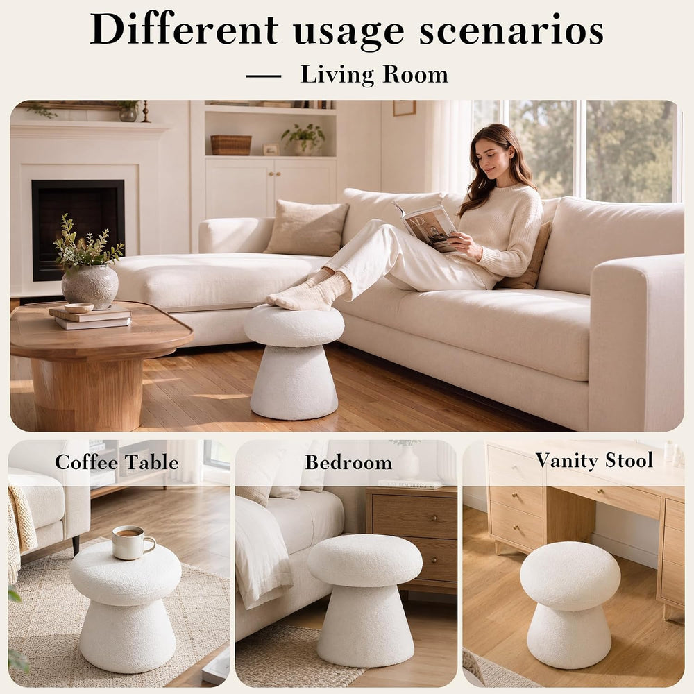 FOXHUNTER Mushroom Pouf Ottoman with 360° Rotation, White | Footstool with Sp...