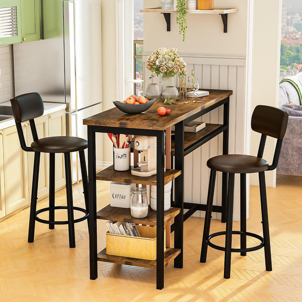 Bar Table and Chairs Set, 47'' Counter Height Dining Table Set with S...