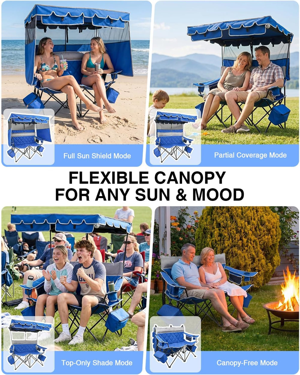 HOPERAN Double Camping Chair with Canopy, Heavy Duty 660lbs Double Beach Chai...