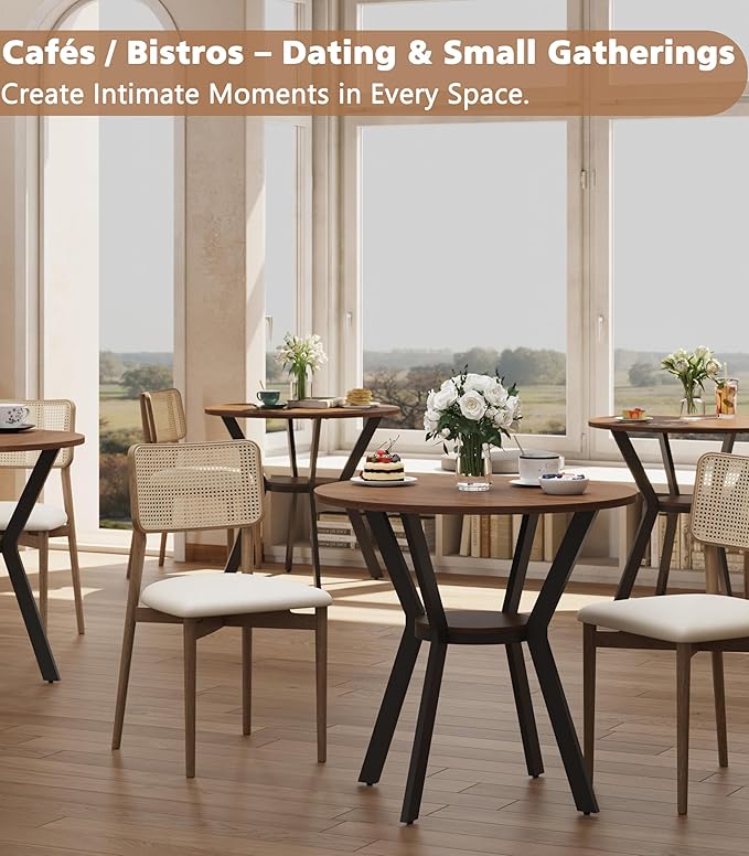 31.5" Round Dining Table for 2-4, Farmhouse Small Kitchen Table with Sto...
