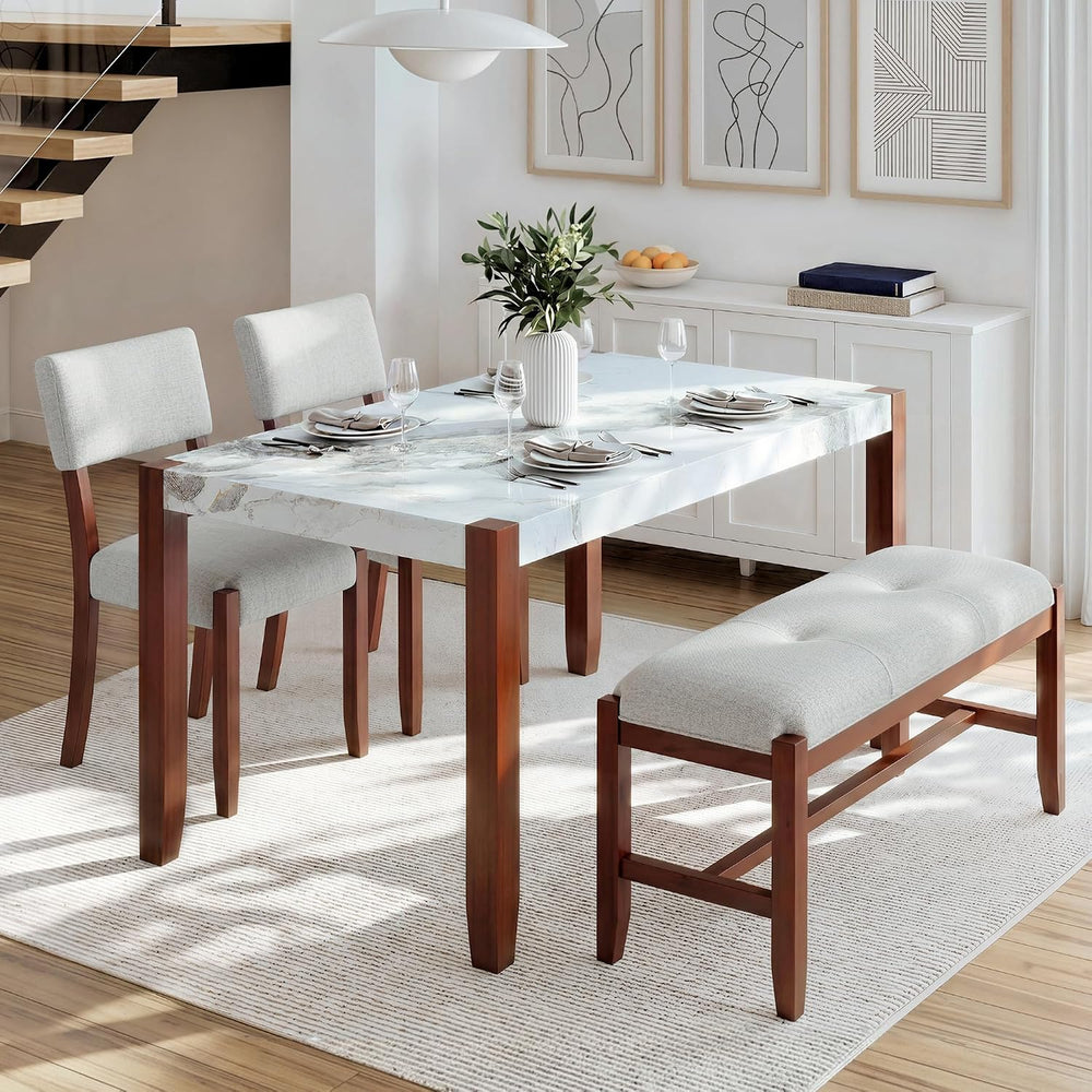 Merax 4 Piece Dining Table Set, Faux Marble Table and 2 Upholstered Chairs 1 ...