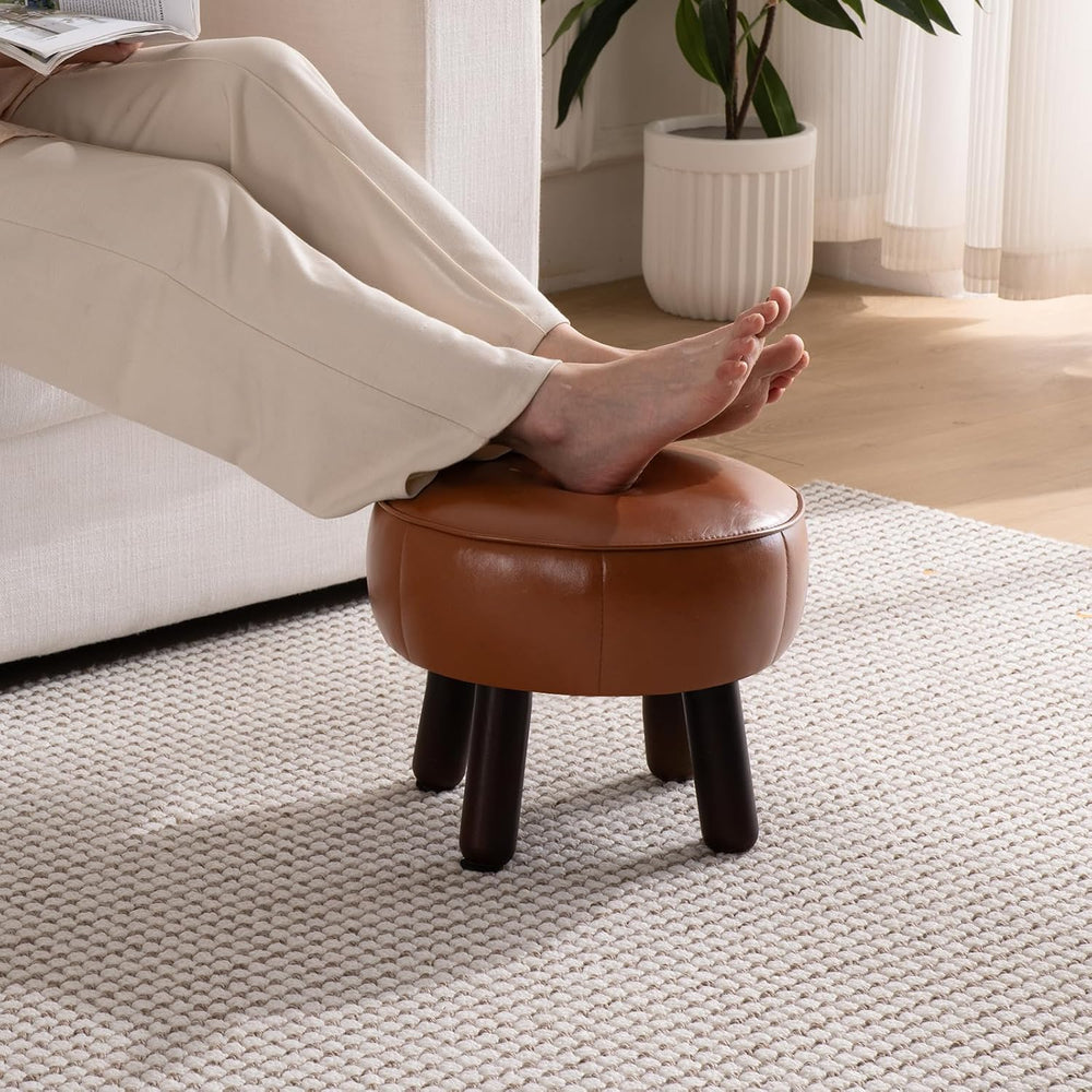 oakvivo Small Foot Stool, 13in Round Faux Leather Pouf Ottoman Foot Rest | Fo...