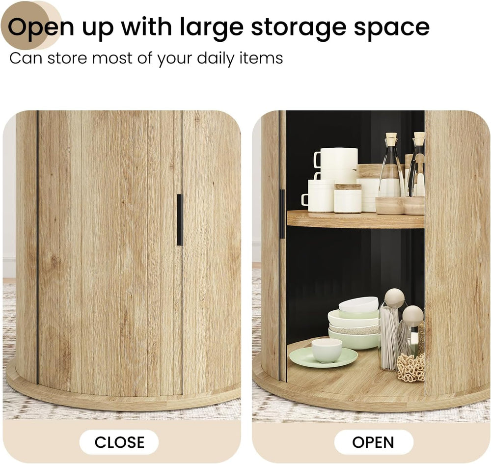 43.3'' Round Dining Table with Hidden Storage Space, Wooden Circle Ki...